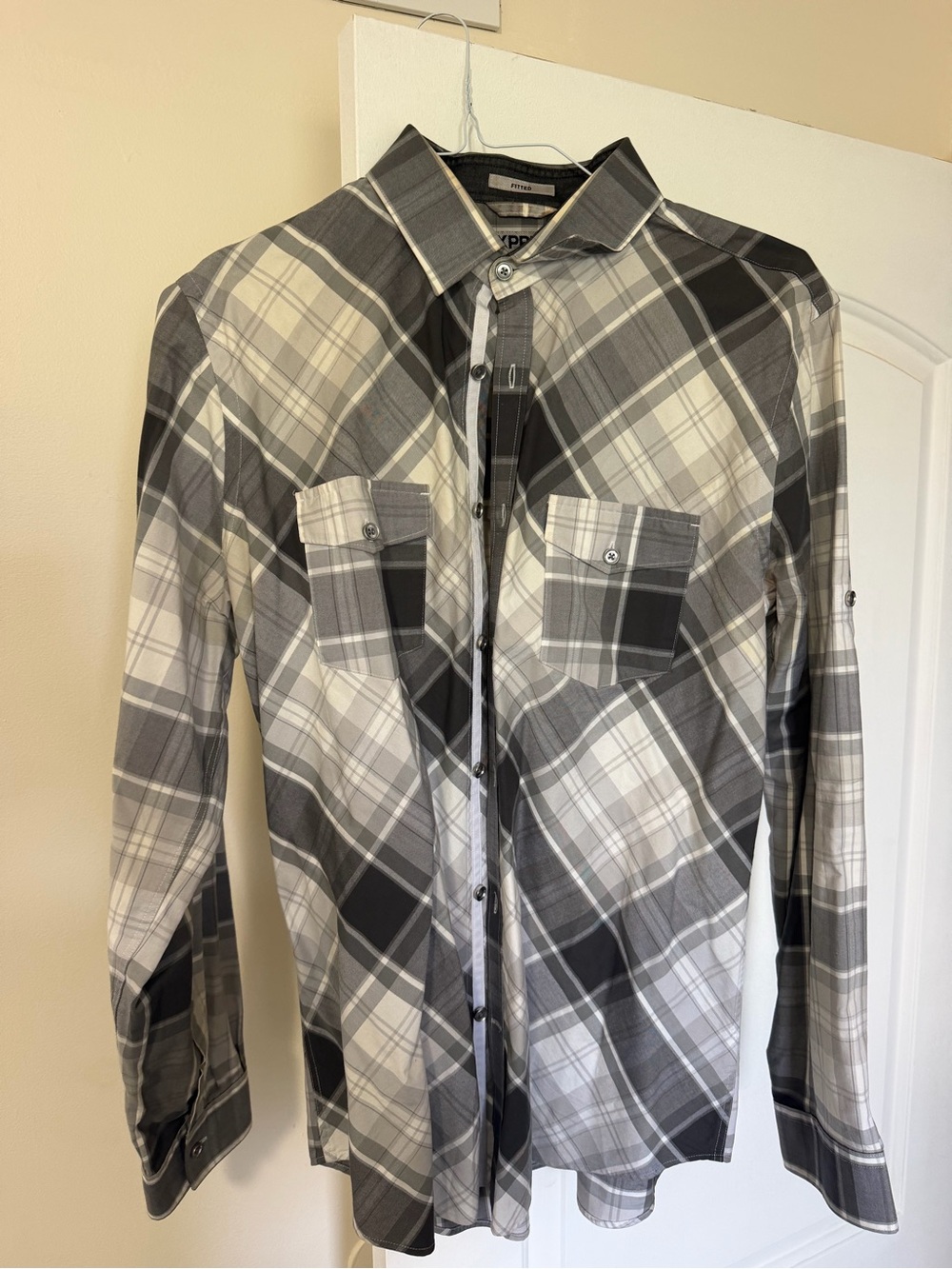 Express Men's Black & Gray Plaid Button-Down Shirt